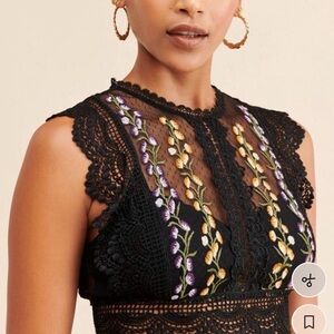 Free People Black Lace Crop Top with Floral Embroidery